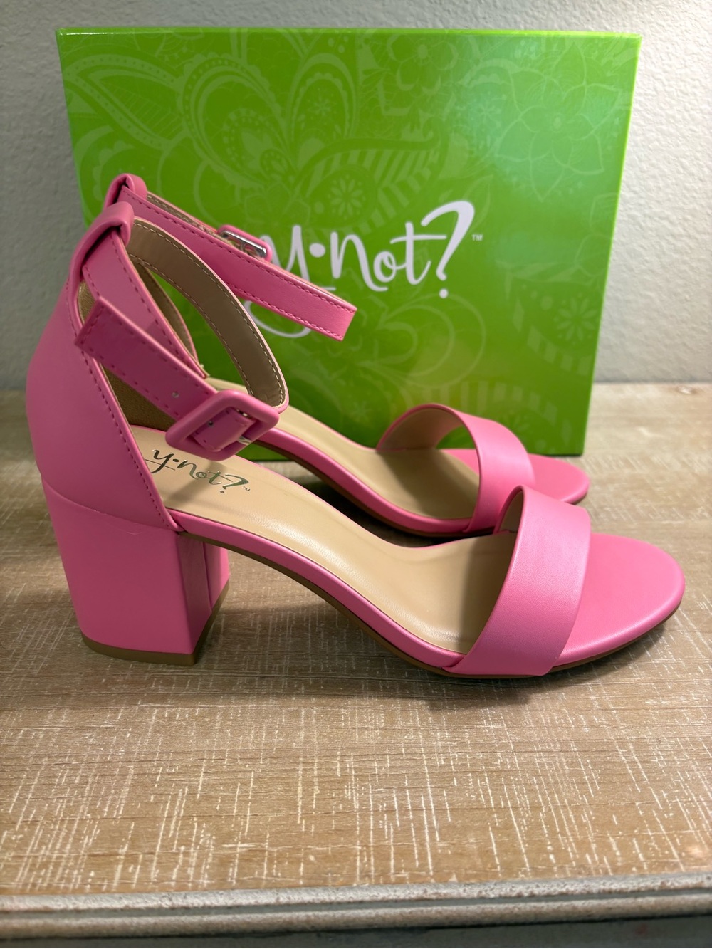 Y-Not? Pink Block Heel Sandal Dress Shoes Size 7M
